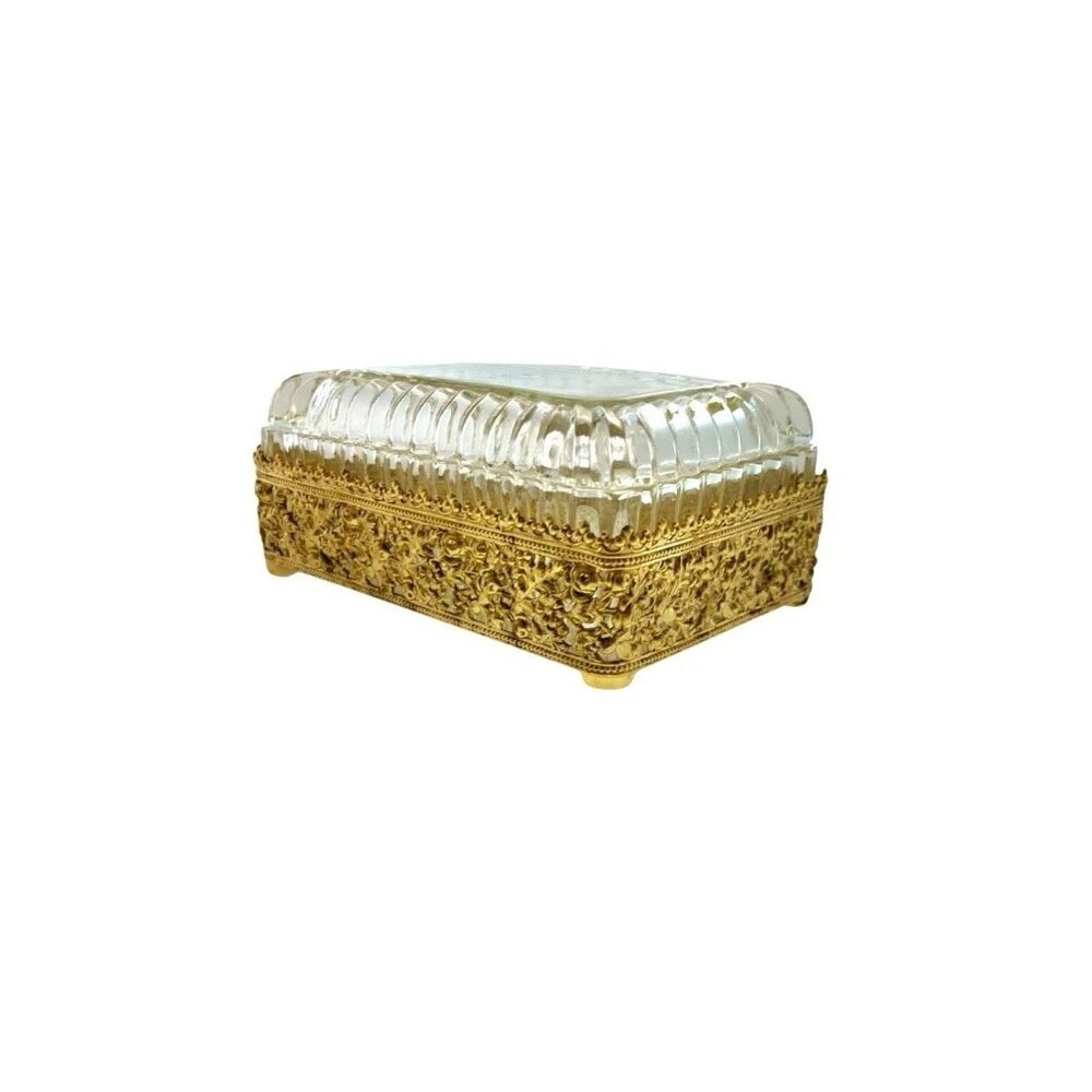 Jewelry Box Beveled Glass Crystal Cut Lidded Trinket Container Vintage Gift